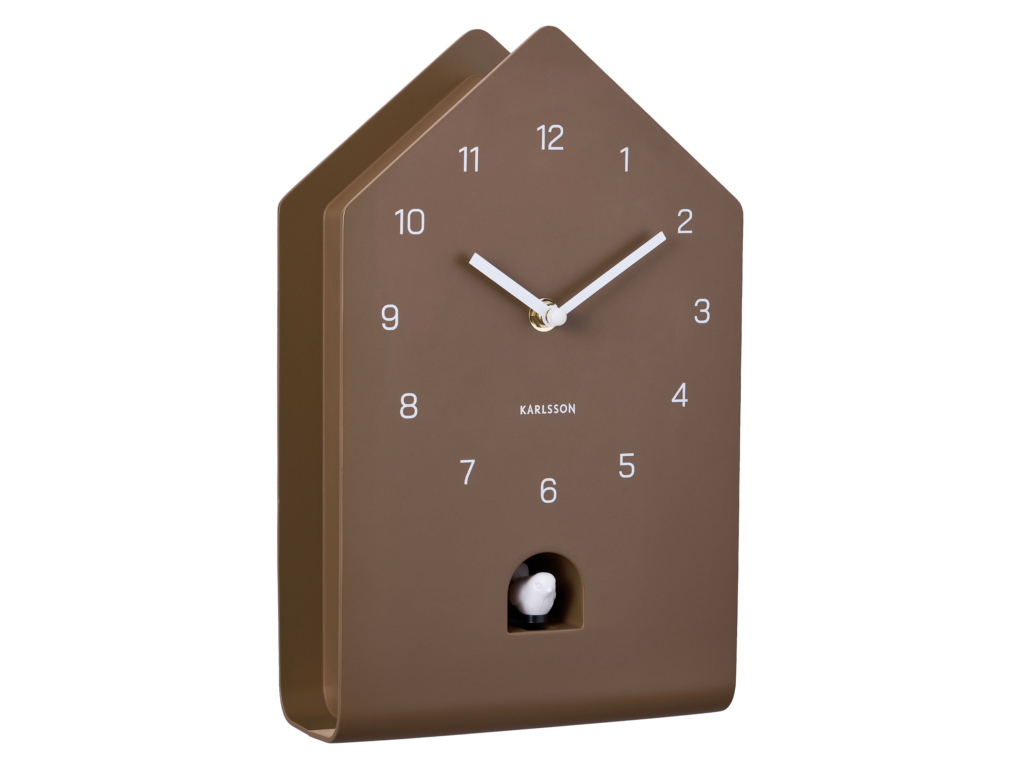 Karlsson Fino Cuckoo KA6076BR Wanduhr Mokkabraun • Kuckucksruf mit Vogelgesang • Geräuschloses Sweep-Uhrwerk