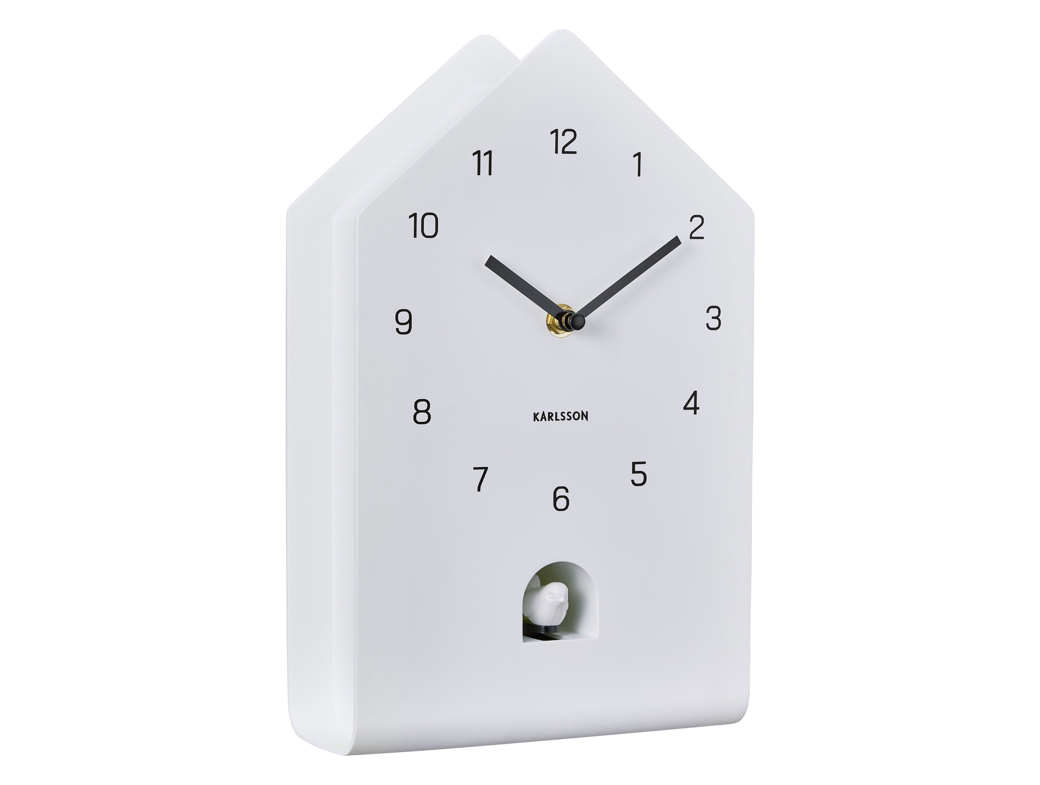 Karlsson Fino Cuckoo KA6076WH Wanduhr Weiß • Kuckucksfunktion zur vollen Stunde • Geräuscharmes Sweep-Uhrwerk