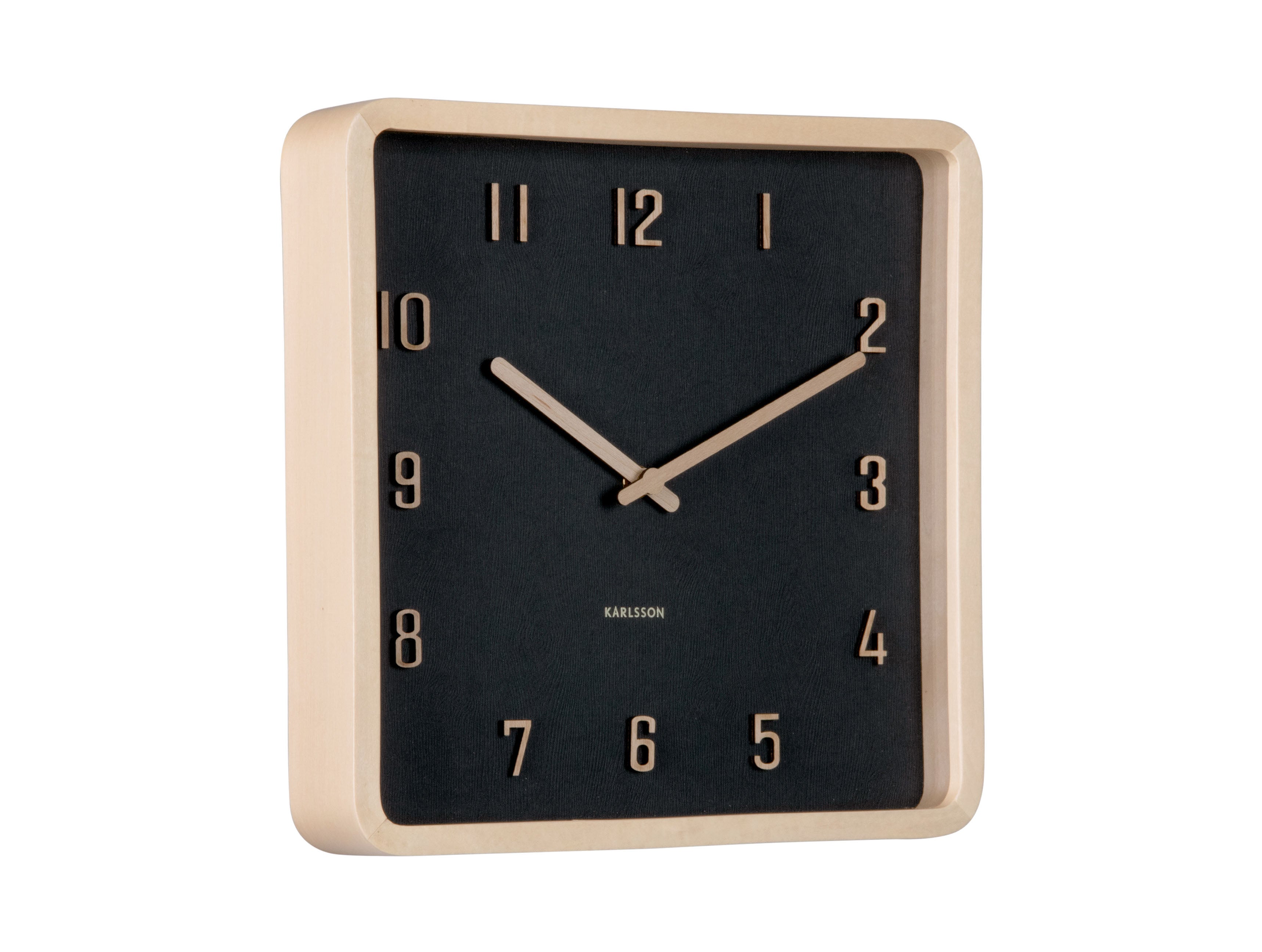 Karlsson Nervadura Square KA6118BK Wanduhr Schwarz • Geräuschloses Sweep-Uhrwerk • Natürliches Bassholz