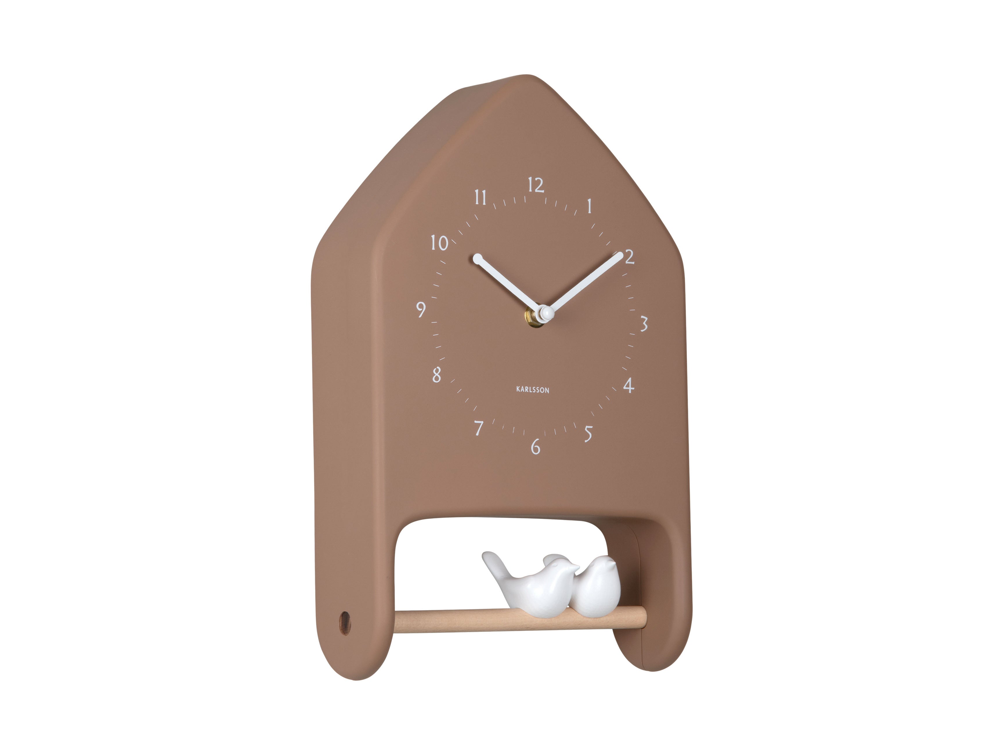Karlsson Love Birds KA6130BR Wanduhr Mochabraun • Vogelgezwitscher zur vollen Stunde • Geräuschloses Sweep-Uhrwerk