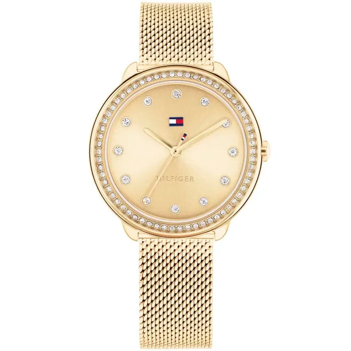 Tommy Hilfiger Demi 1782699 Damen Armbanduhr Gold • Pavé-Lünette • Milanaise-Armband