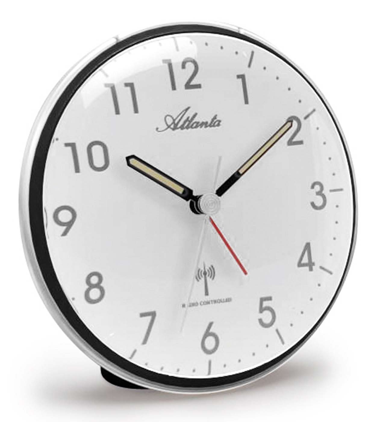 Atlanta Radio Alarm Clock Round Ø 11 cm Plastic • Silent Sweep Second Hand • Precise Radio Control