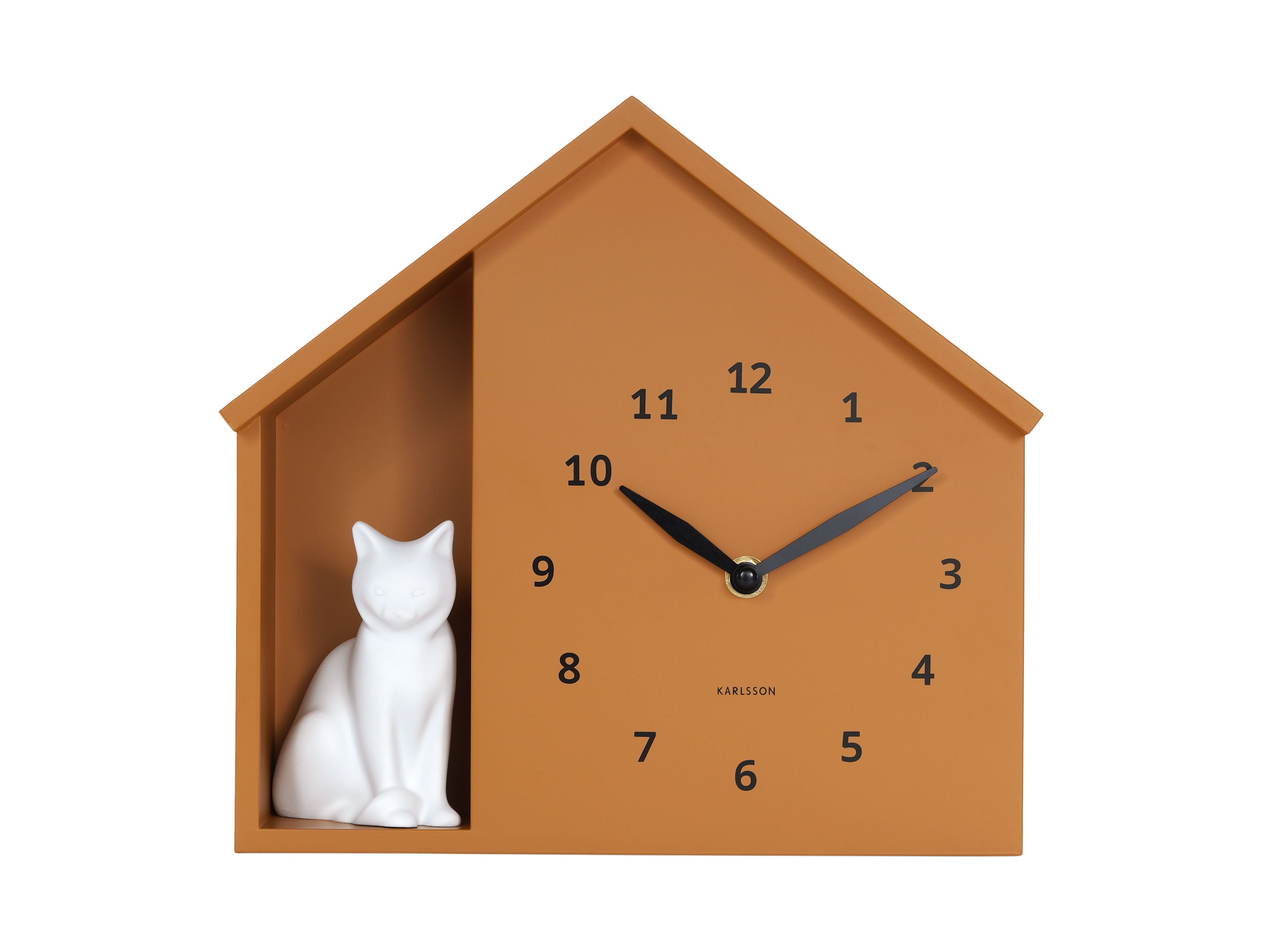 Karlsson Sitting Cat KA6099YE Wanduhr Ockrgelb • Geräuschloses Sweep-Uhrwerk • Katzen-Figurendesign