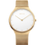 Bering Armbanduhr mit goldfarbenem Milanaise-Armband und weißem Zifferblatt