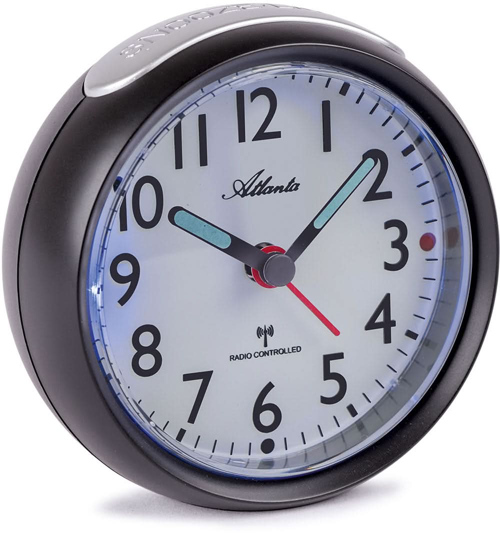 Atlanta Modern Radio Alarm Clock Ø 9.5 cm Plastic • Silent Radio Movement • Automatic Dial Illumination