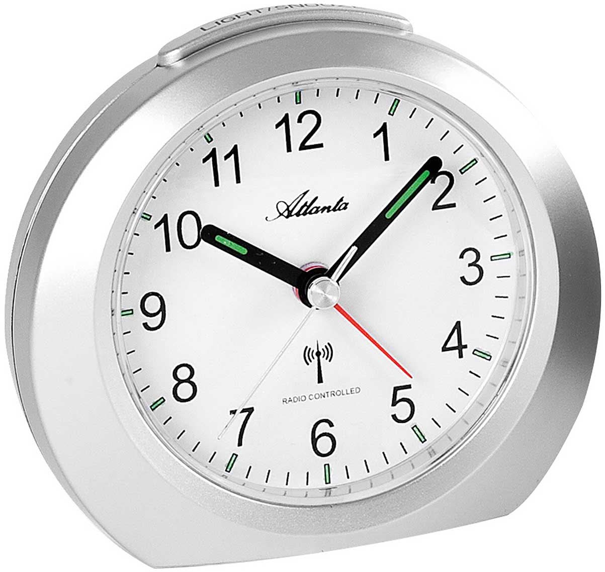 Atlanta Analog Radio-Controlled Alarm Clock 10x11cm Plastic • Radio-Controlled • Silent Sweep Second Hand