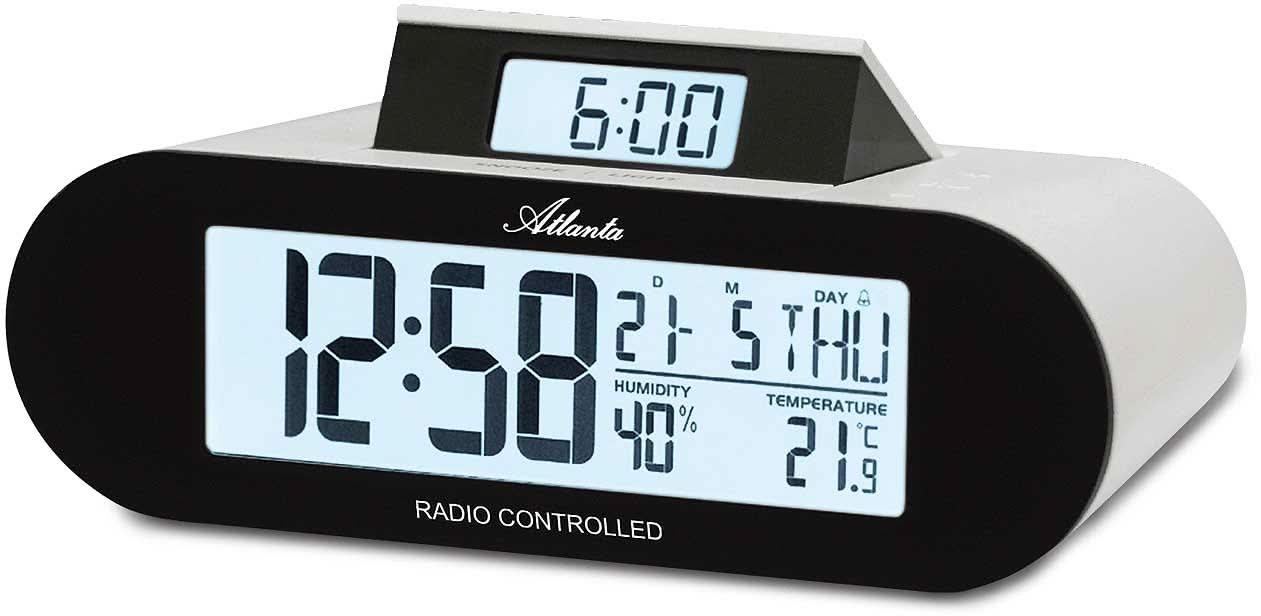 Atlanta Digital Radio Alarm Clock 14.5 cm x 4.8 cm x 7.2 cm Plastic • Pop-Up Display • DCF77 Radio Signal