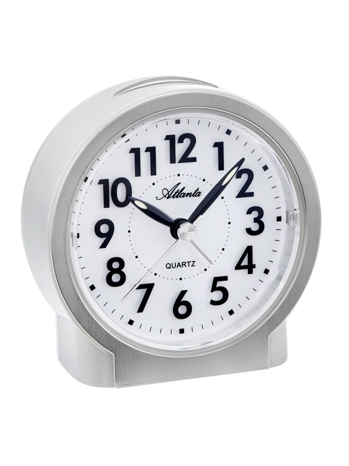 Atlanta Silent Quartz Table Alarm Clock 10.5x9x3.8cm Plastic • Silent Sweep Second Hand • Snooze & Light
