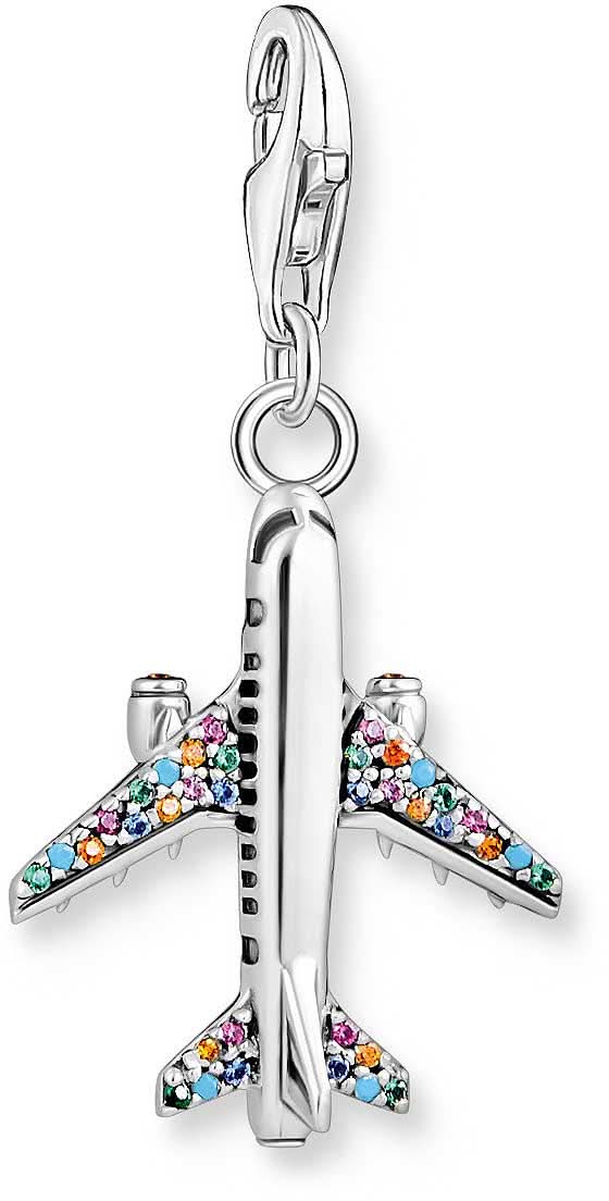 Charm Pendant 3D Airplane with Colorful Stones - 925 Sterling Silver