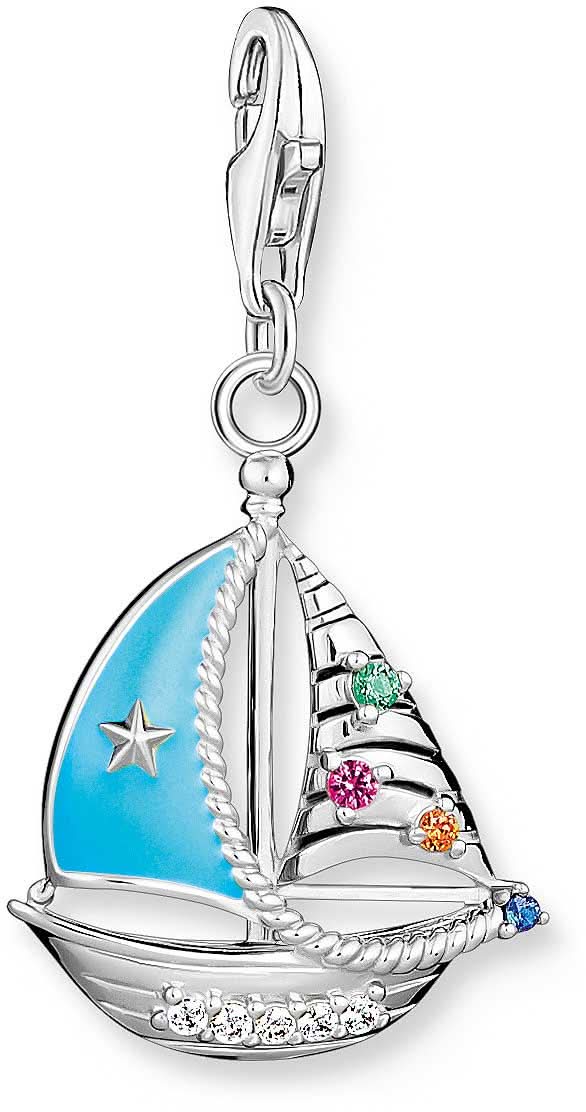 Charm Pendant 3D Sailboat with Colorful Stones - 925 Sterling Silver