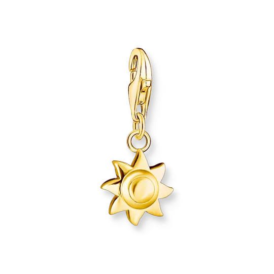 Gold-tone sun charm pendant with 3D rays and a bail at the clasp