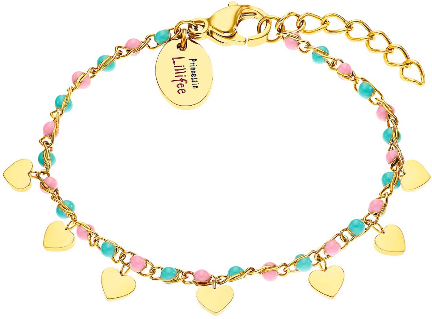 Princess Lillifee 2033365 Colourful Bracelet with Heart Pendants Made of Stainless Steel