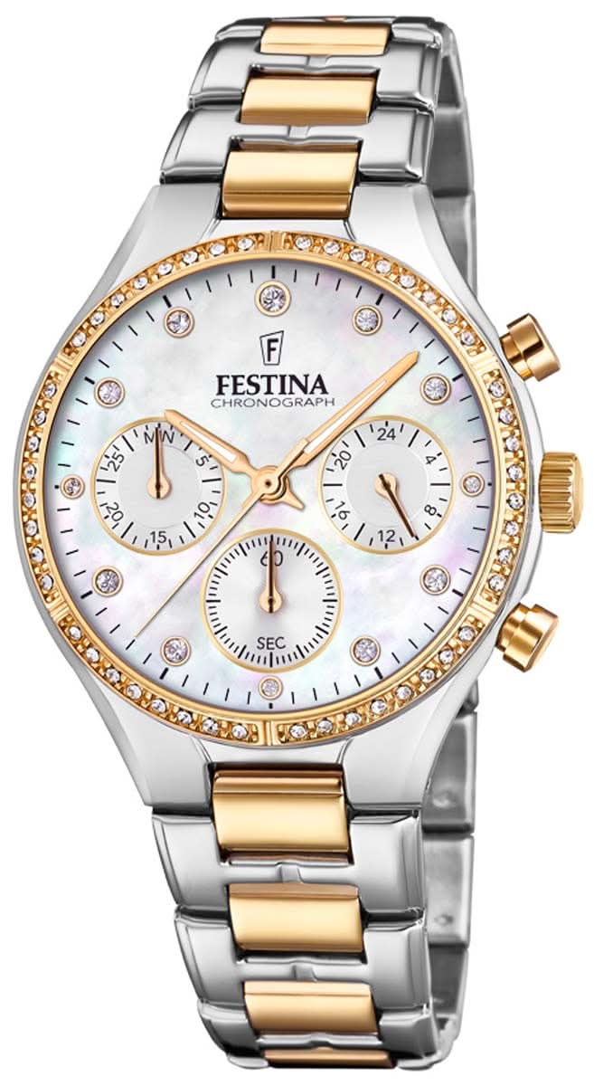Festina Boyfriend F20402/1 Women's Watch • Mother-of-Pearl Dial • Elegant Zirconia Bezel