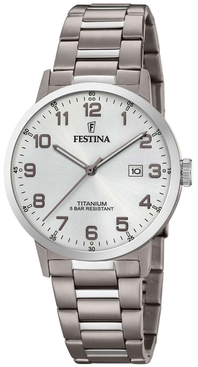 Festina Titanium F20435/1 Men's Watch • Ultra-lightweight Titanium Case • Elegant Silver Dial