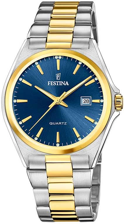 Festina Classics F20554/4 Men's Watch • Bicolor Stainless Steel Design • Blue Dial
