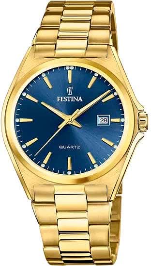 Festina Classics F20555/4 Men's Watch • Elegant Gold Design • Blue Dial