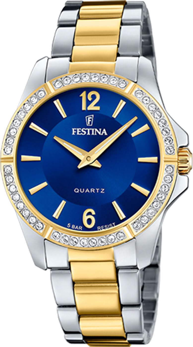 Festina Mademoiselle F20594/2 Women's Watch • Elegant Bicolor Design • Blue Dial