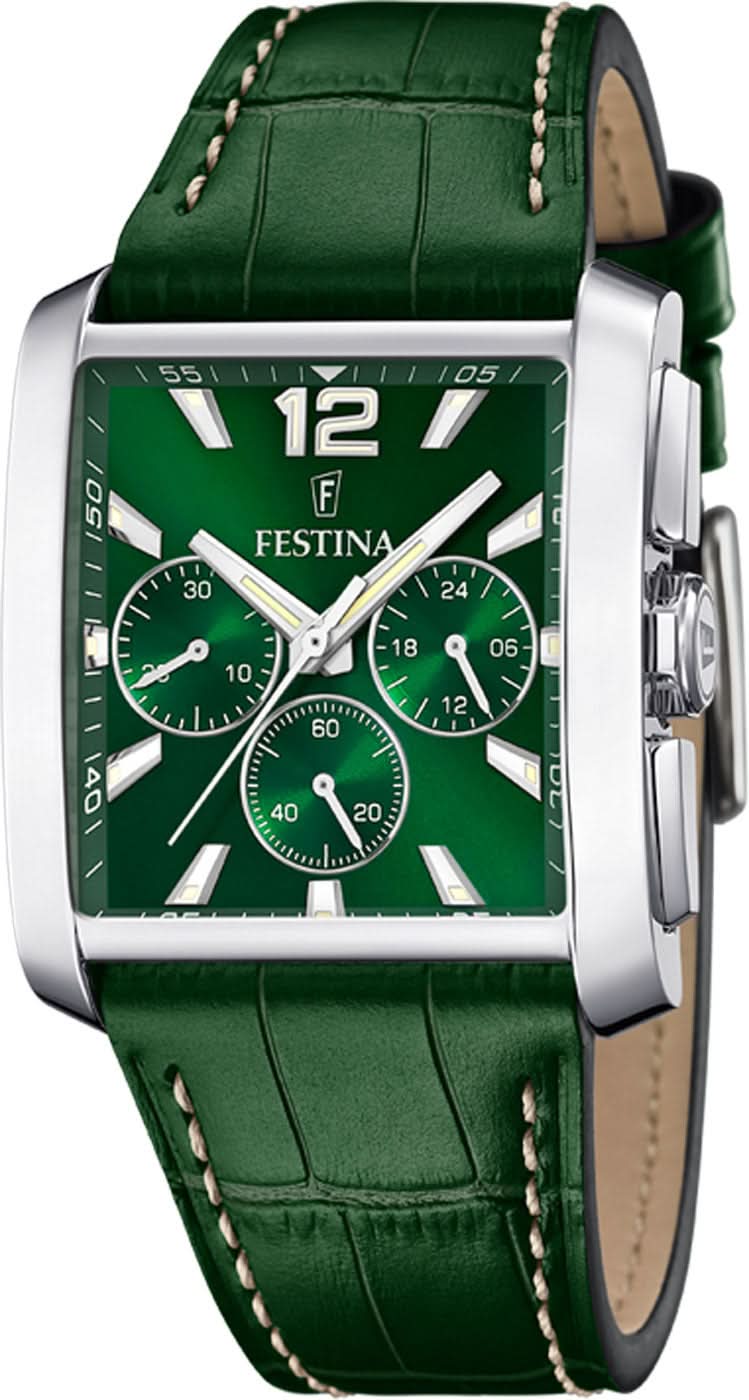 Festina On the Square F20636/3 Men's Watch • Stainless Steel • Leather Strap
