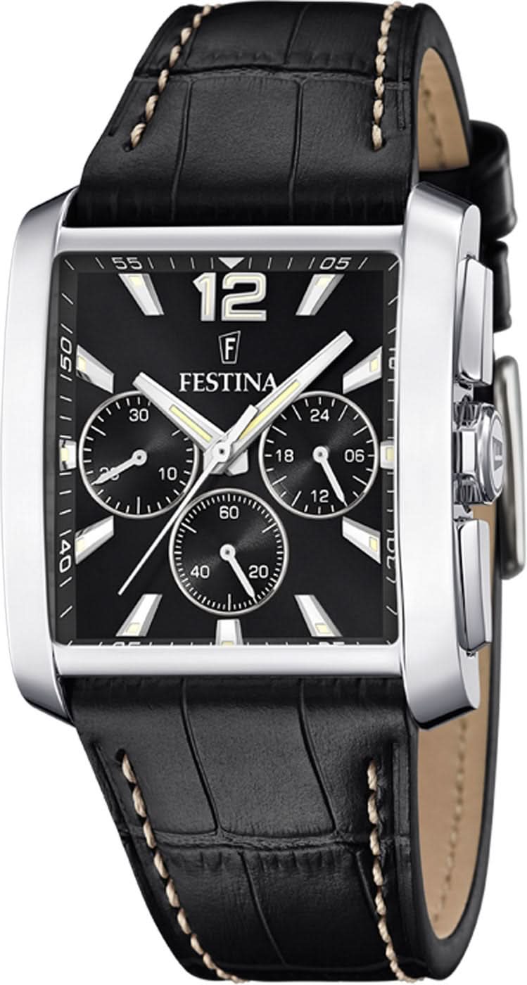 Festina On the Square F20636/4 Men's Watch • Striking Square Design • Black Leather Strap