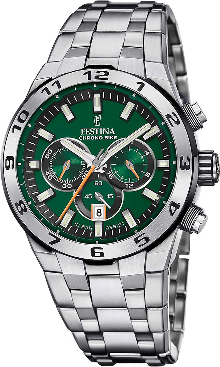 Festina Chrono Bike F20670/2 Men's Watch • Green Dial • Stainless Steel