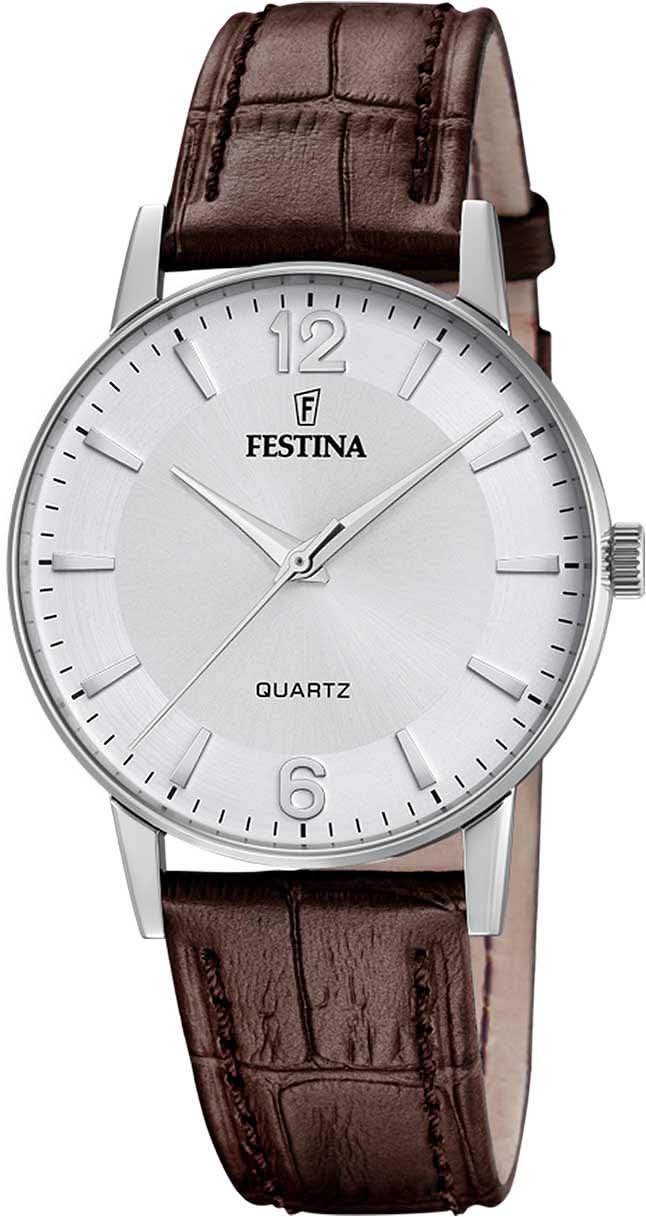 Festina Classics F20690/2 Men's Watch • White Dial • Brown Leather Strap