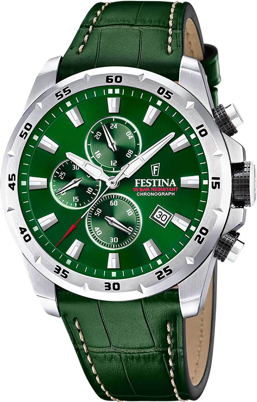 Festina Timeless Chronograph F20692/3 Men's Watch • Stainless Steel • Leather Strap