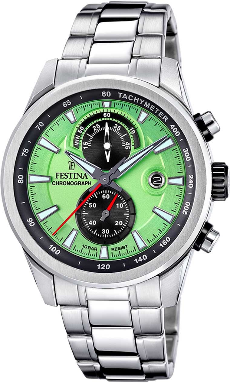 Festina Timeless Chronograph F20694/3 Men's Watch • Sporty Design • Green Dial