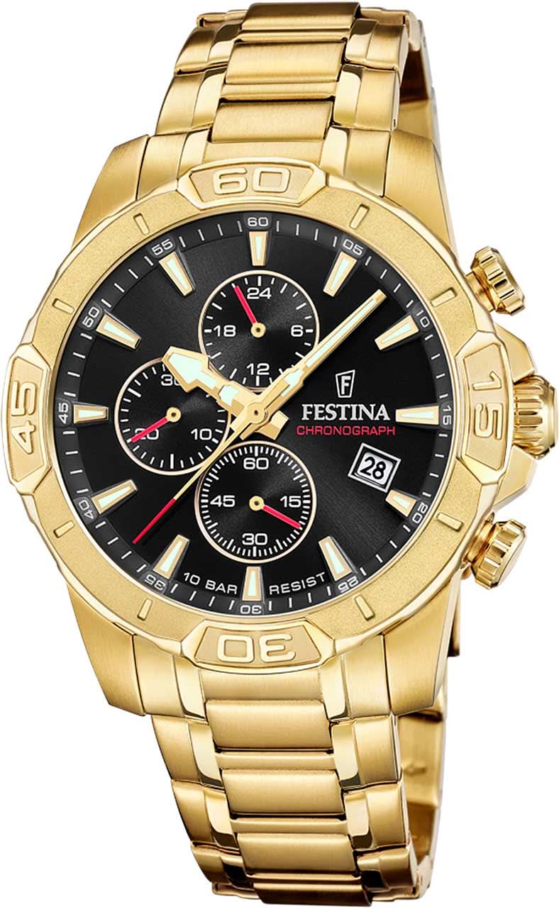 Festina Timeless Chronograph F20705/4 Men's Watch • Gold-Tone Stainless Steel Design • 10 ATM Water Resistant