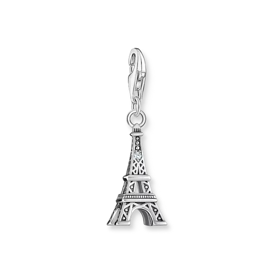 Eiffel Tower charm pendant in 925 sterling silver with eyelet and relief details.