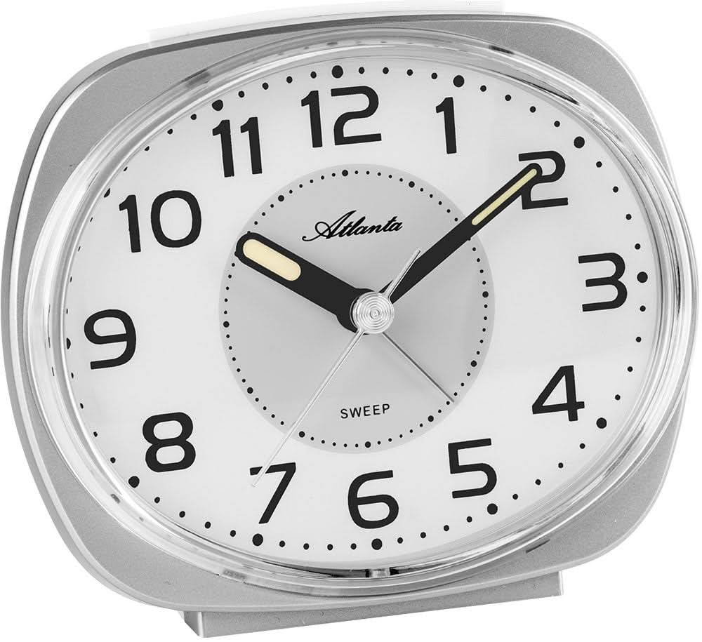 Atlanta Modern Analog Quartz Alarm Clock H10cm W11cm D5cm Plastic • Silent Non-Ticking • With Light & Snooze