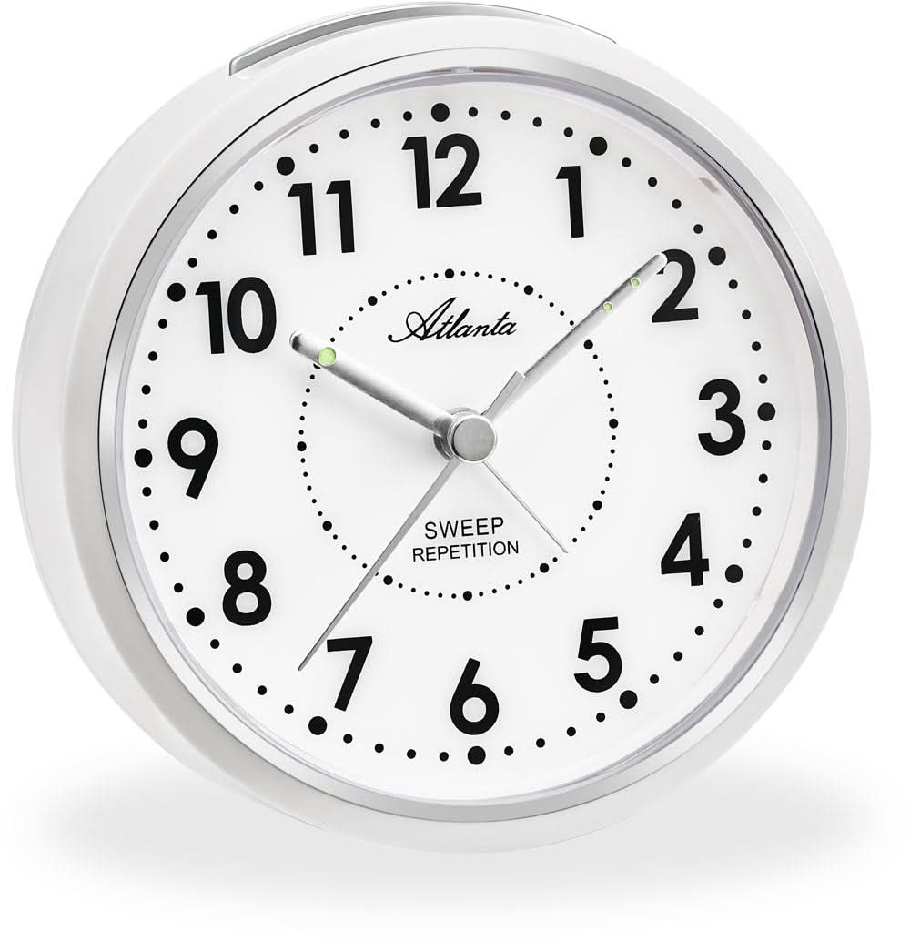 Atlanta Classic Alarm Clock Round 10 cm Plastic • Silent Sweep Second Hand • Light & Snooze