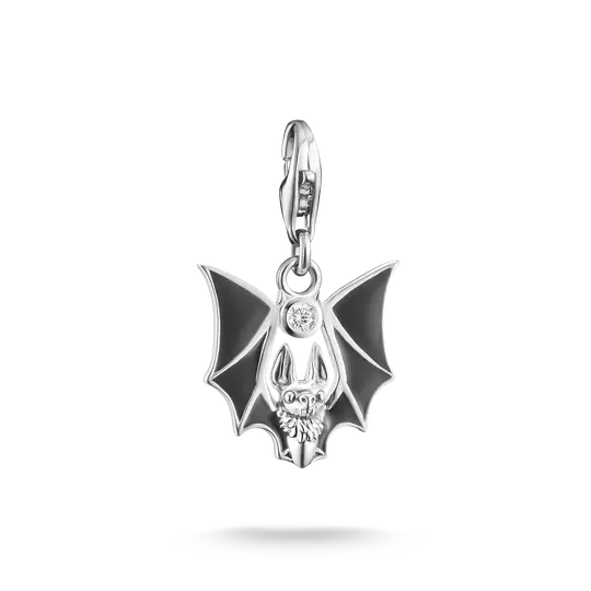 Sterling silver bat charm pendant with cubic zirconia