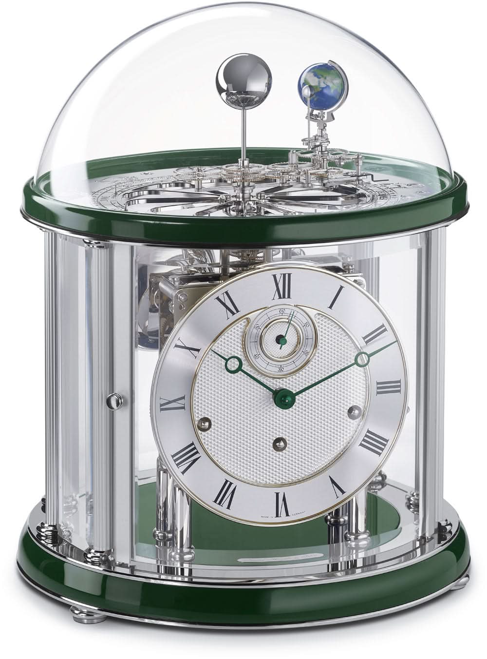 Hermle Table Clock 29.2x28.9x28.9 cm Nickel • Astronomical Movement • Precise Moon Phase Display