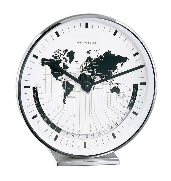 Hermle Table Clock 18x19x6.5 cm Metal • World Time Display • Precise Quartz Movement
