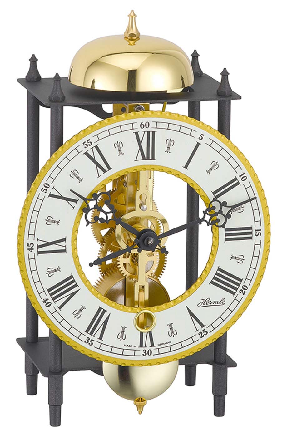 Hermle Table Clock 25.4x15.2x10.2 cm Metal • Mechanical Movement • Elegant Skeleton Design