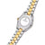 Herrenarmbanduhr Rückseite mit Gravur, silbernes Gehäuse und bicolor Edelstahlband