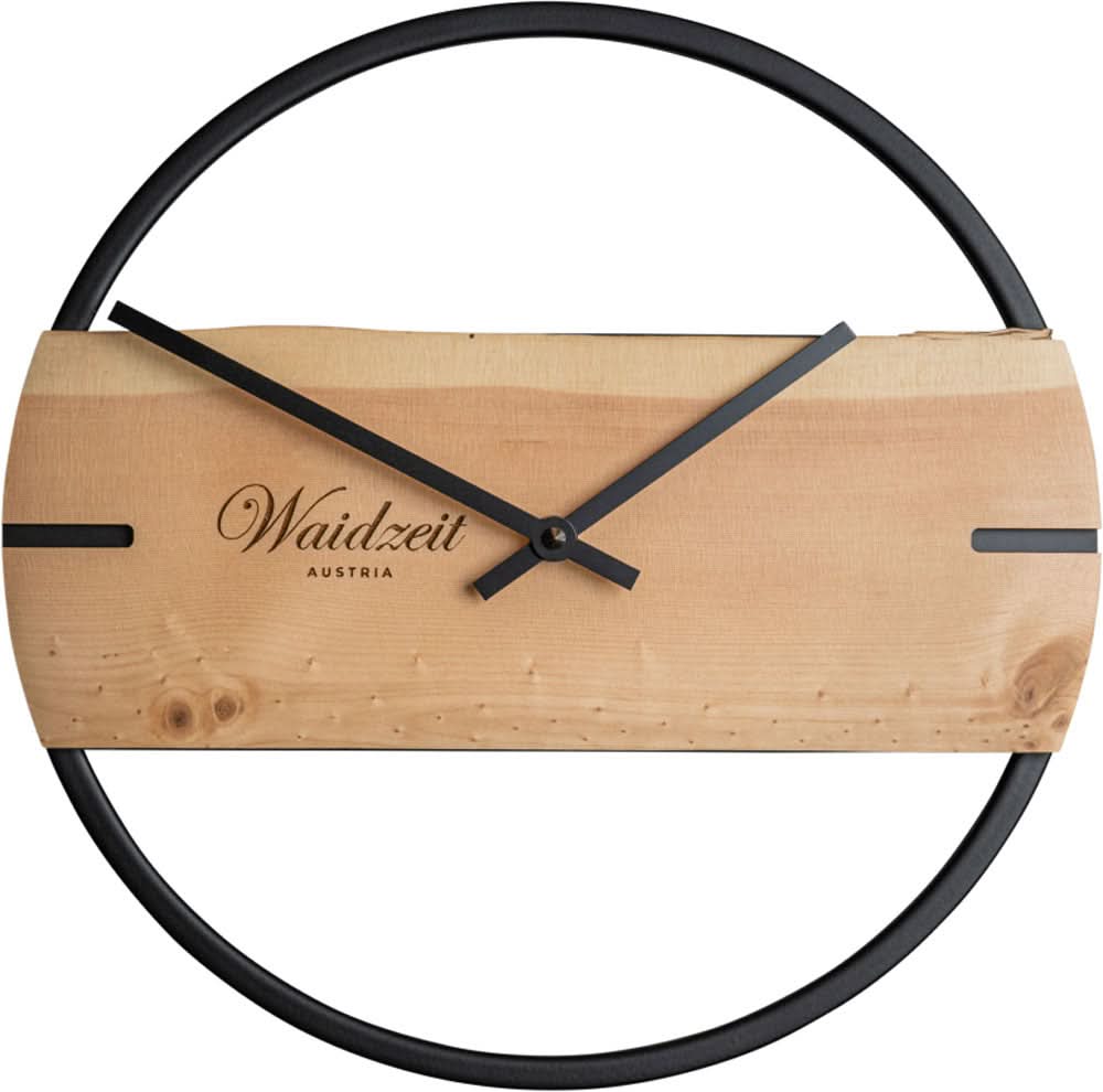 Waidzeit Wall Clock 30.5 cm Ø Wood • Real Wood • Precise Junghans Quartz Movement