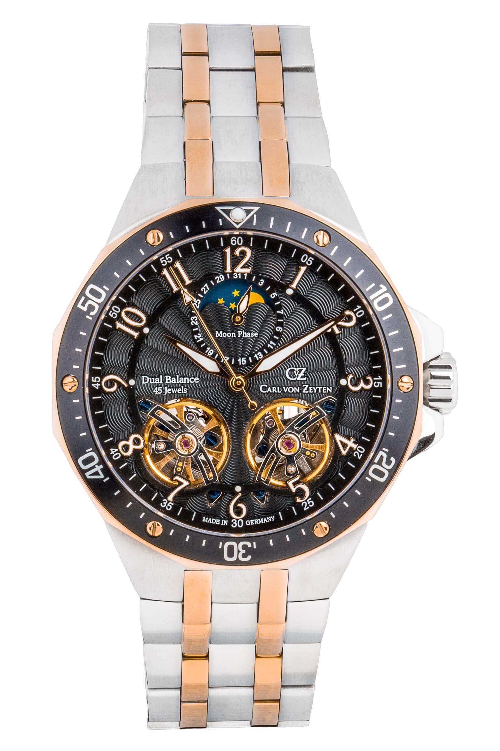 Carl von Zeyten Kirchzarten CVZ0093RBKM Herrenuhr Bicolor Schwarz • Mondphase • Saphirglas Automatik