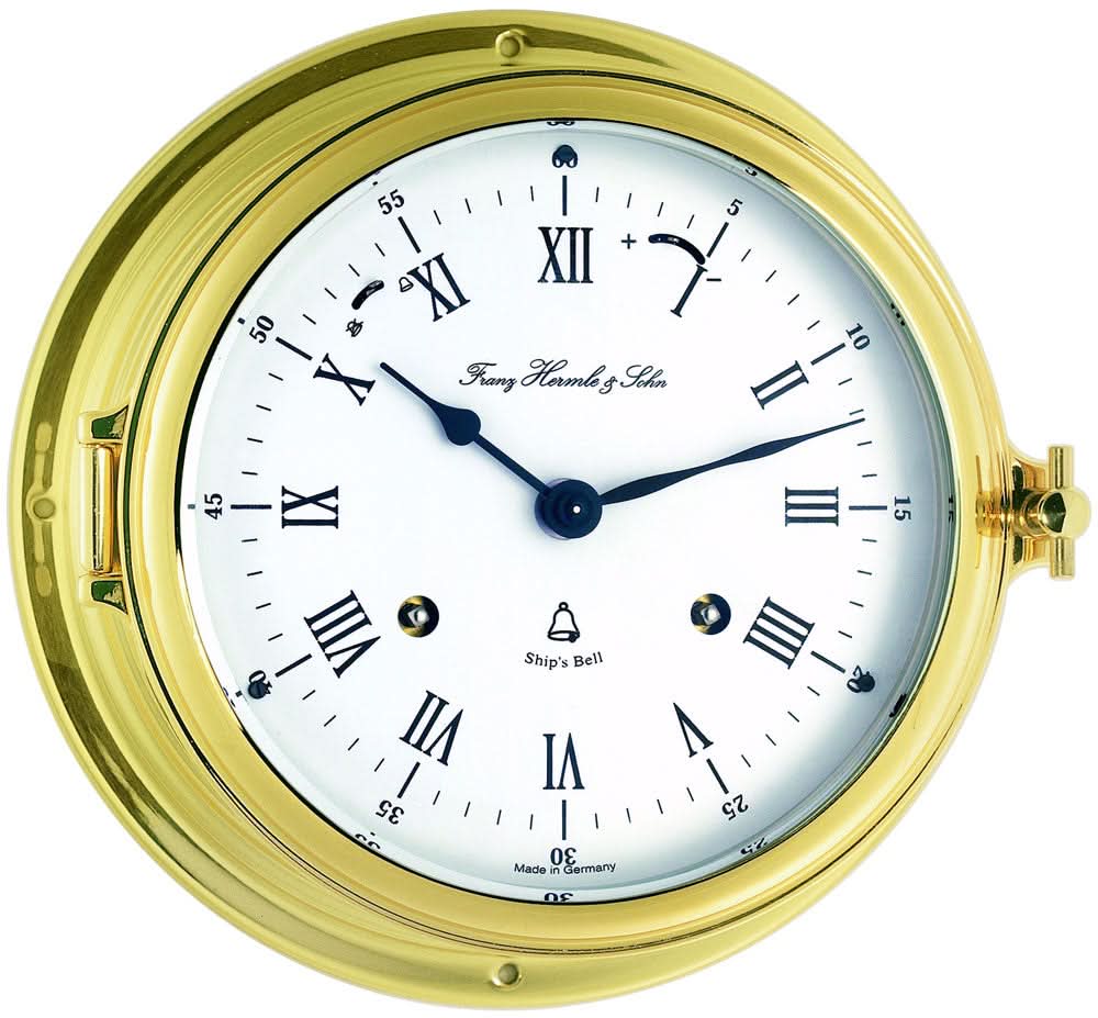 Hermle Wall Clock 18x18x10 cm Brass • Ship's Bell Chime • Mechanical Movement