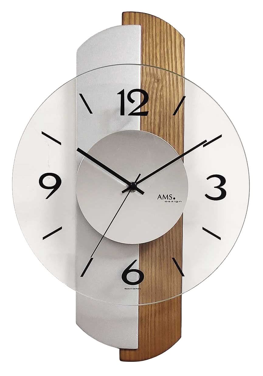 AMS Wall Clock 42x27x6 cm Wood • Modern Design • Precise Quartz Movement
