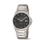 Herrenarmbanduhr mit schwarzem Zifferblatt, Metallarmband und Schließe