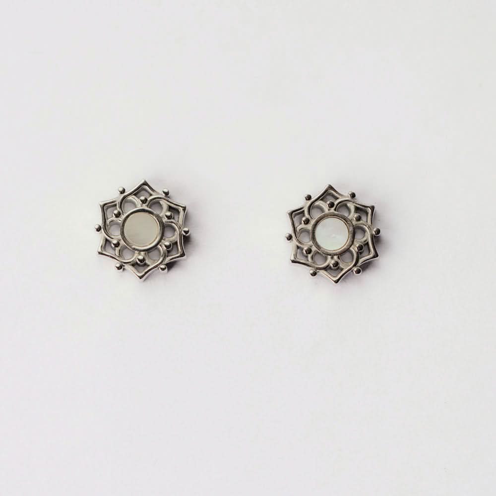 Composition Earrings with White Mother-of-Pearl Wood Core Model Jewelry