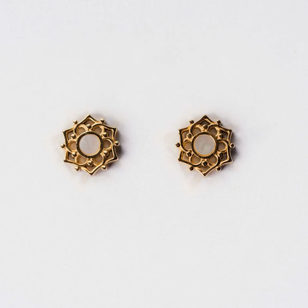 Composition Earrings with White Mother of Pearl - Wood Core Model: Jewelry