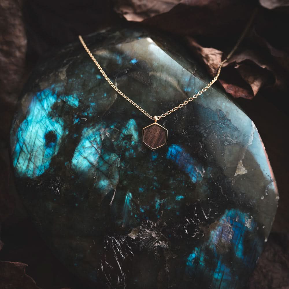 Facade Necklace with Square Wooden Pendant - Holzkern Model: Jewelry