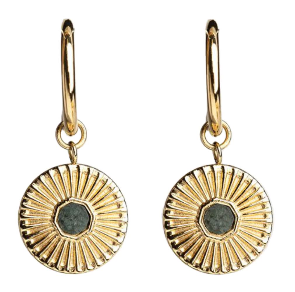 Stencil Earrings with Round Pendant - Wooden Core Model: Jewelry