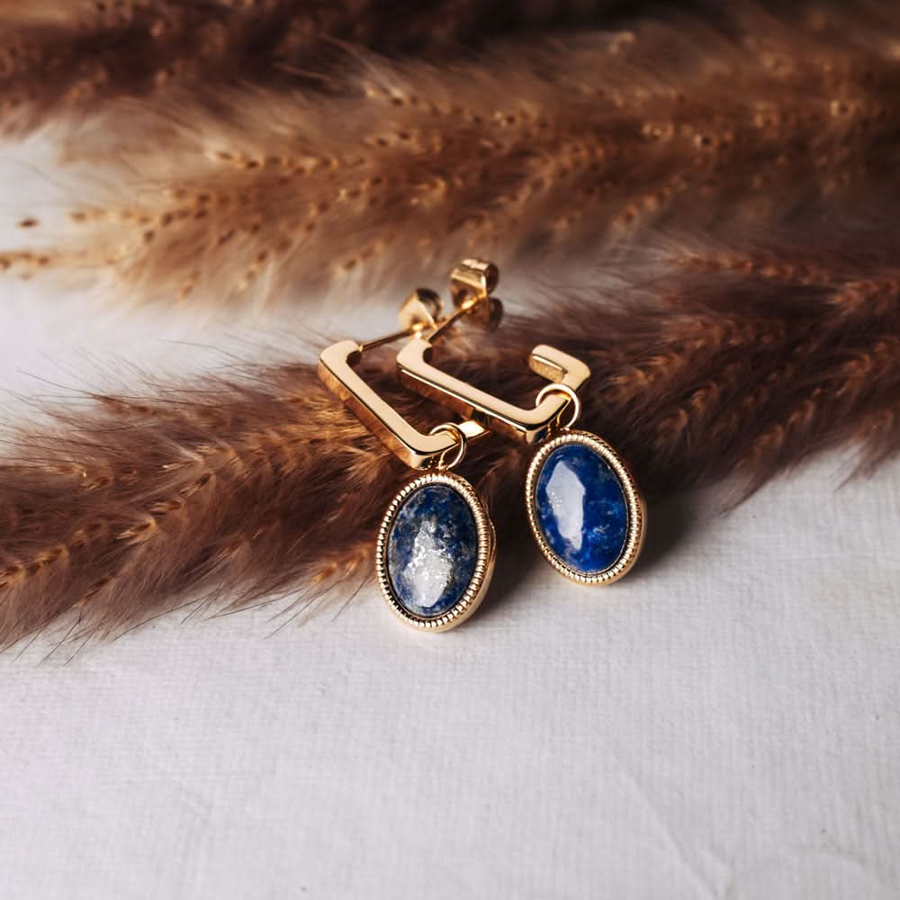 Mirror Angular Drop Earrings with Oval Pendant - Wood Core Model: Jewelry
