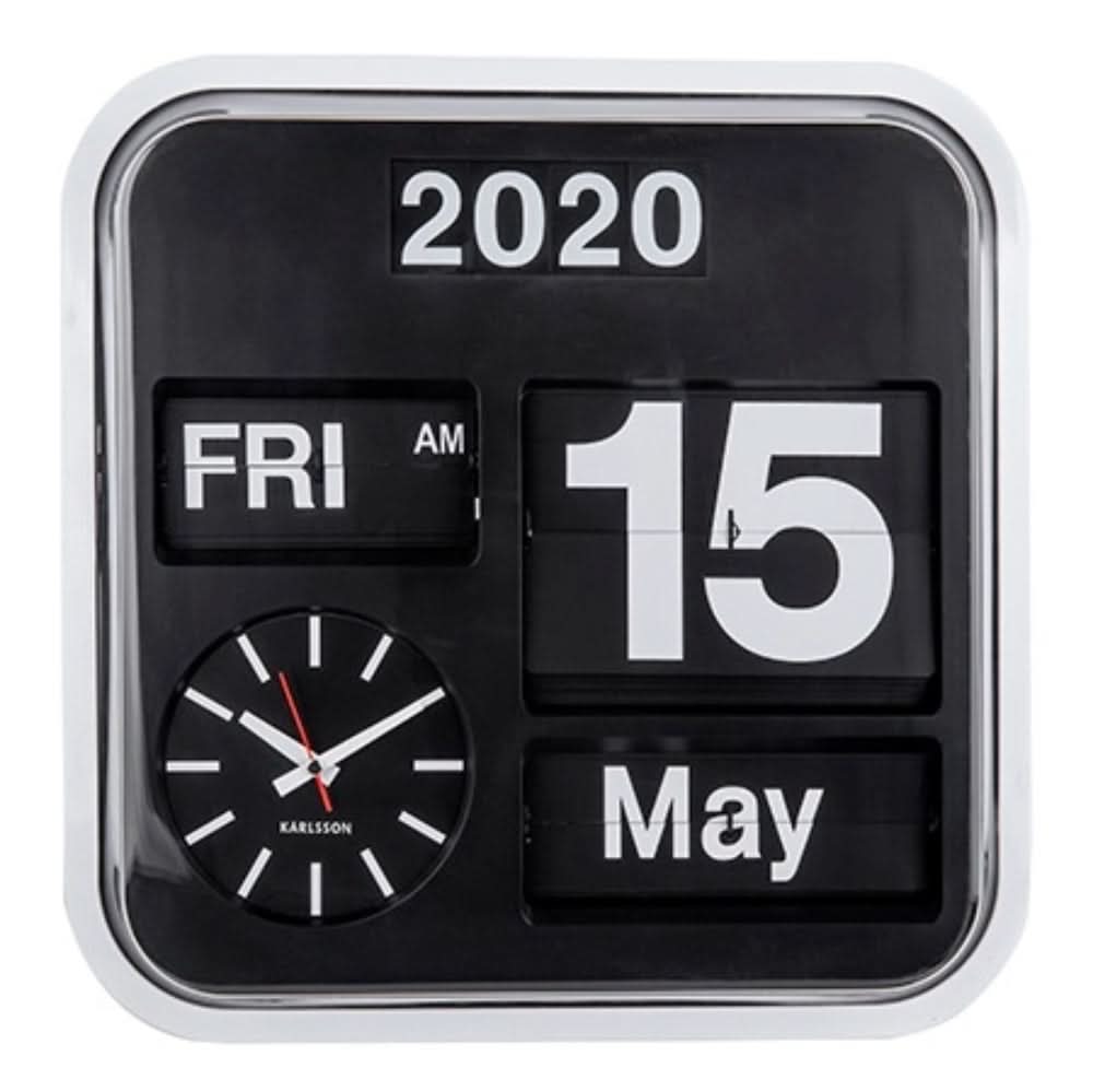 Karlsson Wall Clock 43.2x43.2 cm • Calendar Function • Retro Design • Precise Quartz Movement