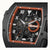 Ingersoll Armbanduhr mit sichtbarem Automatik-Design, schwarzem Zifferblatt und orange Rand.