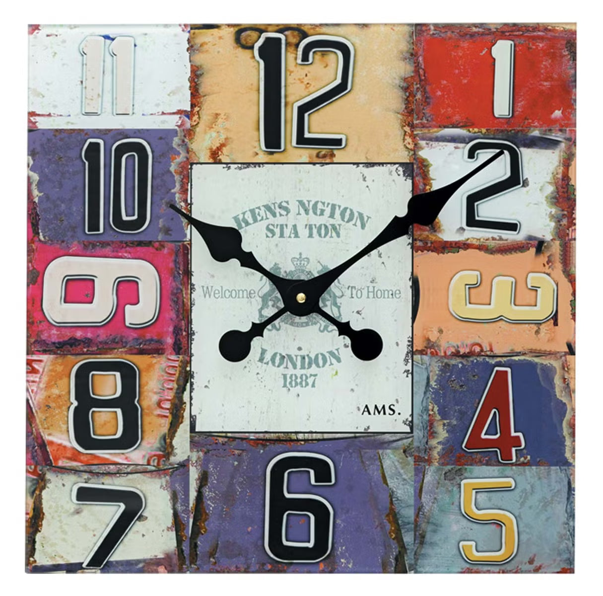AMS 9425 Wall Clock Classic • Silent Quartz Movement • Printed Mineral Glass