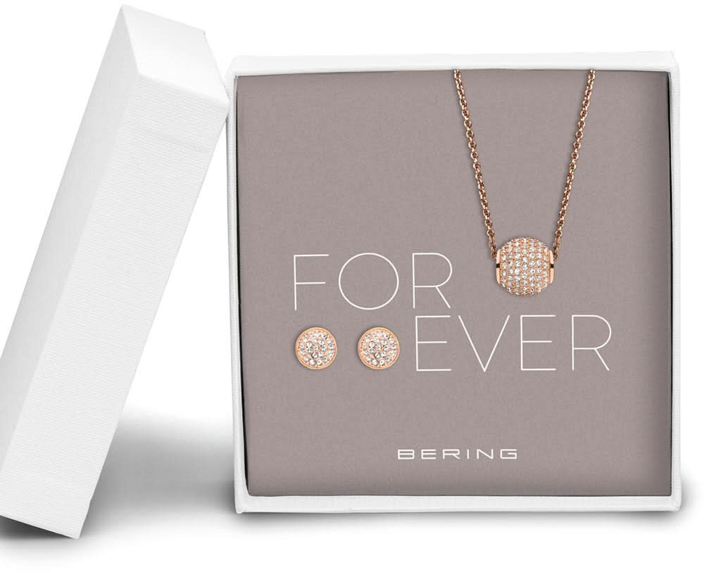 Necklace and Stud Earring Set - Bering Jewelry Model: 414Sparkle-708-Rosegold